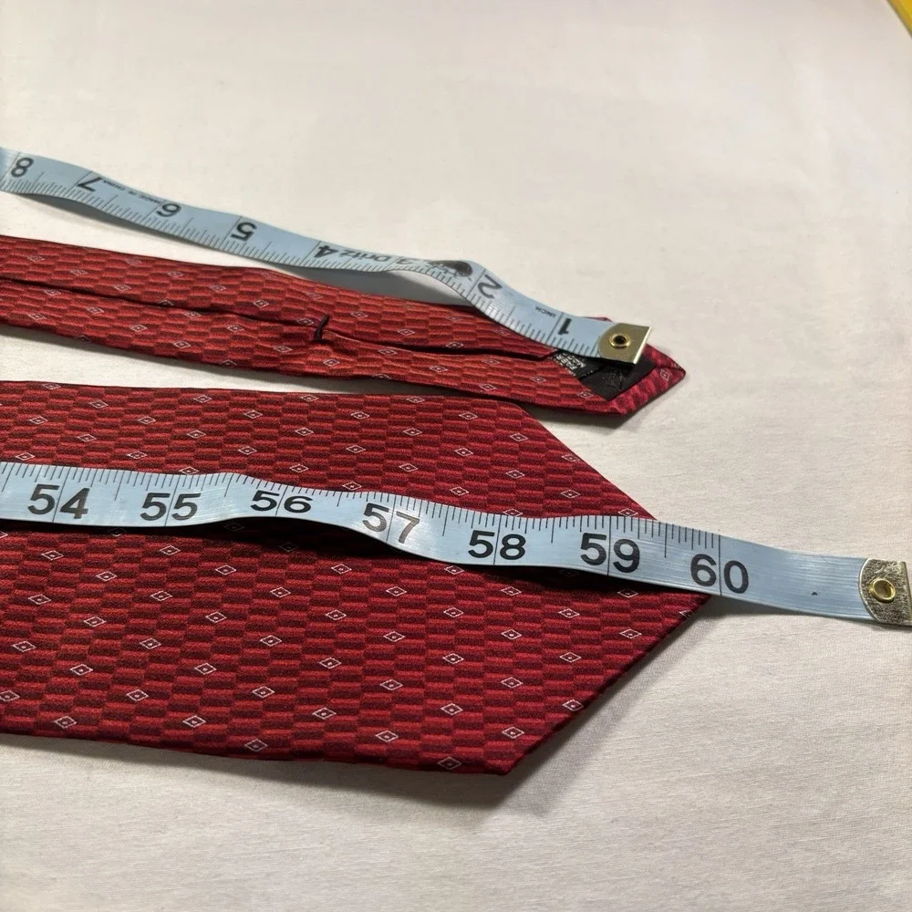 Vtg Murano Mens Necktie Tie Red Grey Geometric Silk 58